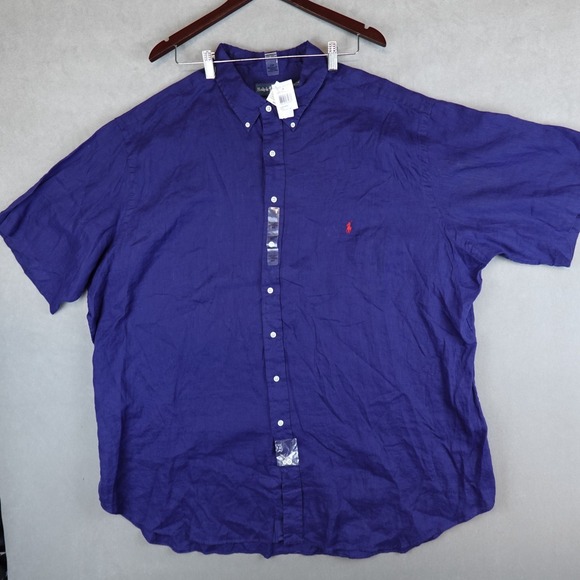 NWT Polo Ralph Lauren Shirt Mens Size 4XLT Big Tall 100% Linen Short Sleeve Navy - Picture 1 of 10